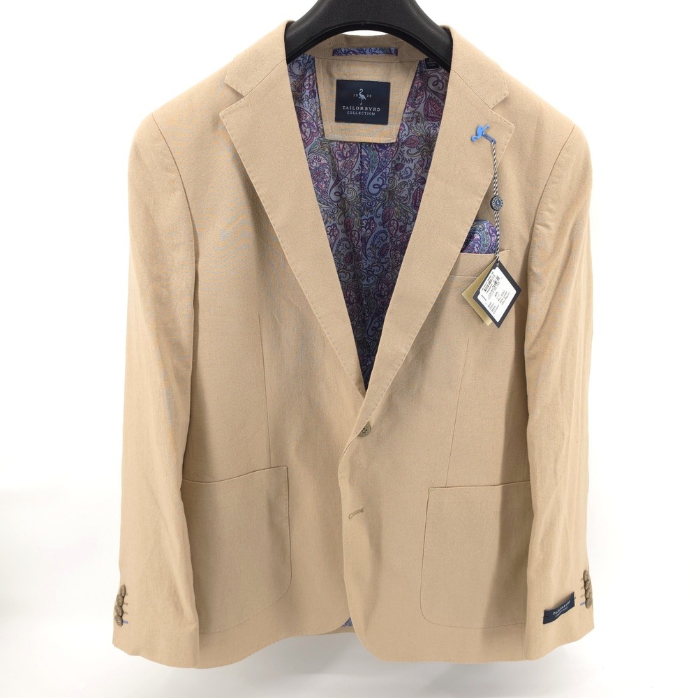 TailorByrd Mens Blazer Linen Blend Khaki Tan 42R Paisley Lining New sport coat